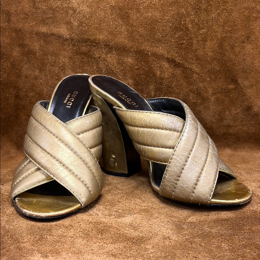 Gucci Women's Gold Semi-Metallic Heeled Sandals